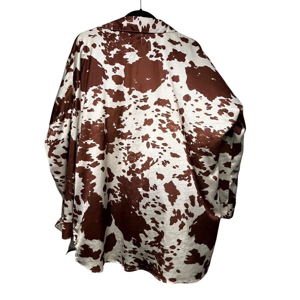 Show Me Your Mumu Overslept PJ Set Brown White Holy Cow Print Satin Cowgirl M - Picture 3 of 14